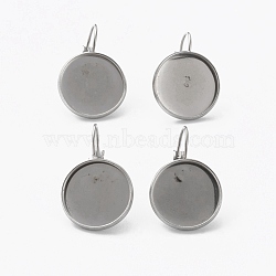 Tarnish Resistant 304 Stainless Steel Leverback Earring Findings, with Flat Round Setting for Cabochon, Stainless Steel Color, 24x15.5mm, Pin: 0.8mm, Tray: 14mm(STAS-L253-005B-P)