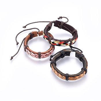 Braided Leather Cord Bracelets, with Waxed Cord, Mixed Color, 2-1/8 inch(5.5cm)~3 inch(7.5cm)