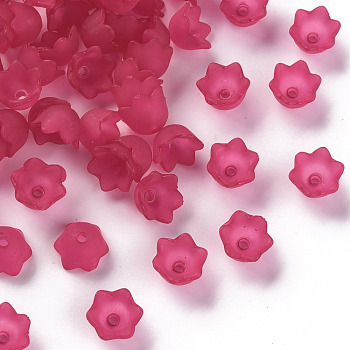 Transparent Acrylic Beads Caps, Tulip Flower, Lily of the Valley, Frosted, Deep Pink, 10x6mm, Hole: 1.5mm, about 2100pcs/500g