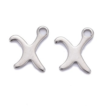 304 Stainless Steel Pendants, Alphabet, Stainless Steel Color, Letter.X, 10.5x9x1mm, Hole: 1.5mm