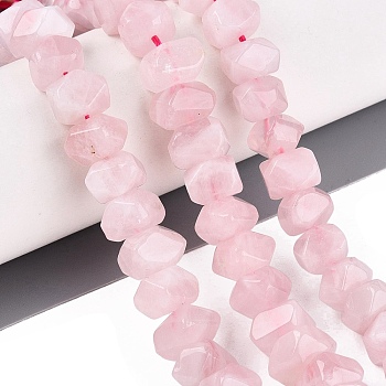 Natural Rose Quartz Beads Strands, Nuggets, Faceted, 9.5~11x6~7mm, Hole: 1.2mm, about 26~32pcs/strand, 7.48 inch(19cm)