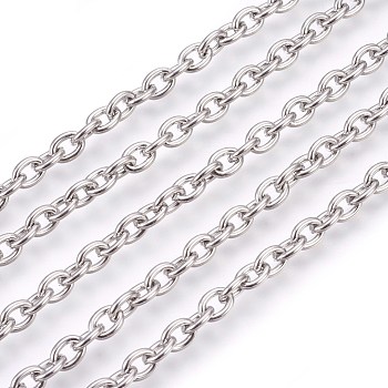 304 Stainless Steel Cable Chains, Unwelded, Oval, Stainless Steel Color, 6x4.5x1.2mm