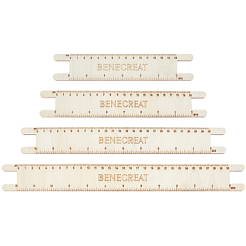 Wood Braided Cord Measure Rulers, Measure Tool, Rectangle, Beige, 20~35x3.8x0.2cm, 4pcs/set