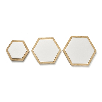 3Pcs 3 Sizes Bamboo with PU Leather Jewelry Display Tray Sets, Hexagon, Floral White, 11.5~17.2x10~15x1.8cm, 1pc/size