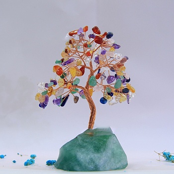 Natural Gemstone Display Decoration, Undyed, with Brass Wire, for Home Desk Decorations, Tree of Life, 50~60x120~150mm