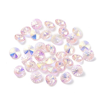 Electroplate Transparent Glass Beads, Half Rainbown Plated, Faceted Bicone, Linen, 8x4mm, Hole: 0.8mm