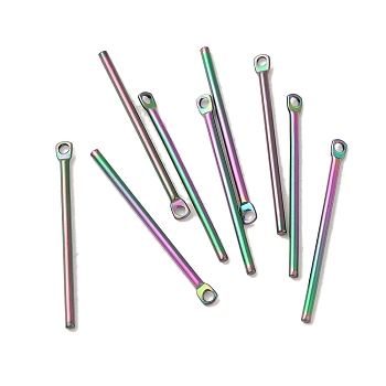 Ion Plating(IP) 304 Stainless Steel Pendants, Bar Charm, Rainbow Color, 25x2x1.2mm, Hole: 1mm