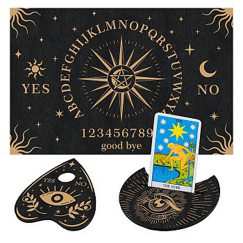 Custom Wood Board, Wooden Dowsing Divination Board, for Witchcraft Wiccan Altar Supplies, Rectangle & Moon & Heart, Moon Pattern, 96~200x80~300x4mm, 3pcs/set