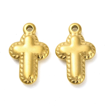 304 Stainless Steel Pendants, Cross Charm, Real 14K Gold Plated, 20x13x3.5mm, Hole: 2mm