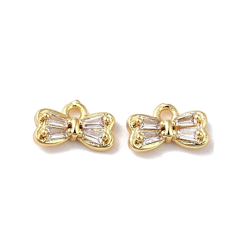Brass with Glass Rhinestone Charms, Bowknot Charm, Real 18K Gold Plated, 5.5x9x3mm, Hole: 1.2mm