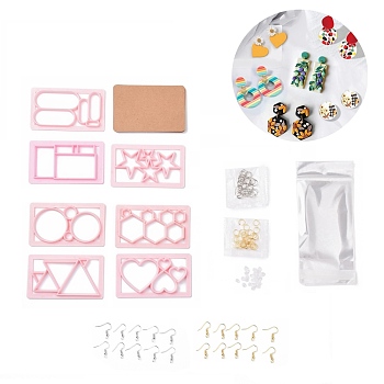 7Pcs 7 Style Plastic Clay Cutters Set, Oval & Round & Polygon & Star, with Iron Jump Ring & Earring Hook, Mixed Color, 107Pcs/set