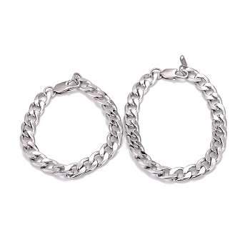 304 Stainless Steel Curb Chains Bracelets, Couple Bracelets, Stainless Steel Color, 8-1/8 inch(20.5cm), 9-1/8 inch(23cm), 2pcs/set