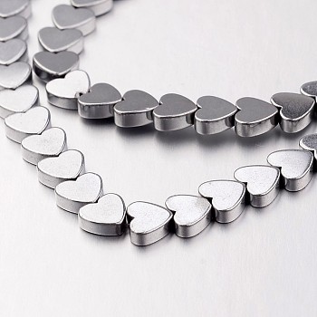 Electroplate Non-magnetic Synthetic Hematite Bead Strands, Heart, Silver Plated, 6x6x2mm, Hole: 1mm, about 71pcs/strand, 15.7 inch