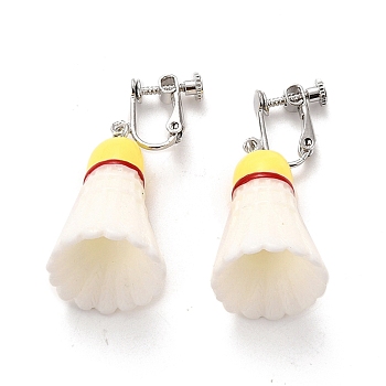 Resin Clip-on Earrings, with Platinum Iron Screw Clip Earring, Badminton, White, 44mm, Pin: 1.5mm