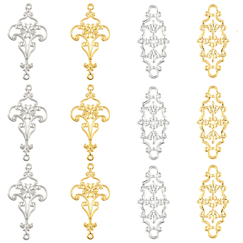 16Pcs 4 Styles 201 Stainless Steel Links, Flower, Golden & Stainless Steel Color, 27~29x12~15x0.7~0.8mm, Hole: 1mm, 4pcs/style