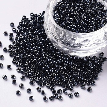 12/0 Glass Seed Beads, Opaque Colors Lustered, Round, Round Hole, Black, 12/0, 2mm, Hole: 1mm, about 3333pcs/50g, 50g/bag, 18bags/2pounds