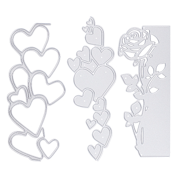 3pcs 3 styles Carbon Steel Cutting Dies DIY Templates, for Decorative Embossing DIY Paper Card, Matte Platinum Color, Heart & Flower, Mixed Patterns, 118~129x45~55x0.8mm, 1pc/style