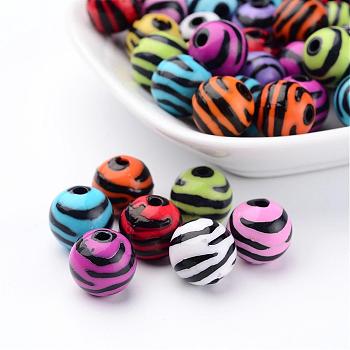 Mixed Zebra Striped Acrylic Beads, Round, Size: about 12mm in diameter, hole: 2.5mm
