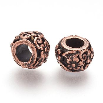 Alloy European Beads, Large Hole Beads, Rondelle, Red Copper, 10x7mm, Hole: 5mm
