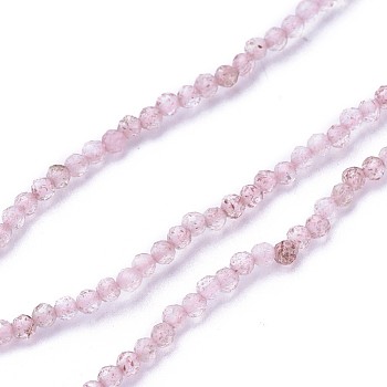 Natural Strawberry Quartz Beads Strands, Faceted, Round, Flamingo, 2~2.5mm, Hole: 0.5mm, about 180~200pcs/strand, 14.5~16.1 inch(37~41cm)