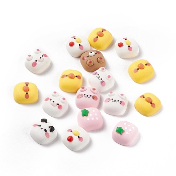 Opaque Resin Cabochons, Square with Cat & Chick & Hen & Bear, Mixes Shapes, Mixed Color, 17x17.5x8.5mm