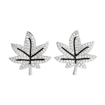 Rack Plating Leaf Brass Stud Earrings, with Clear Cubic Zirconia, Cadmium Free & Lead Free, Long-Lasting Plated, Platinum, 18.5x17mm