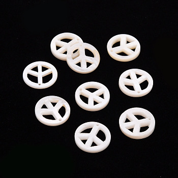 Natural Freshwater Shell Pendants, Peace Sign, Seashell Color, 10.5x1.5mm, Hole: 0.7mm