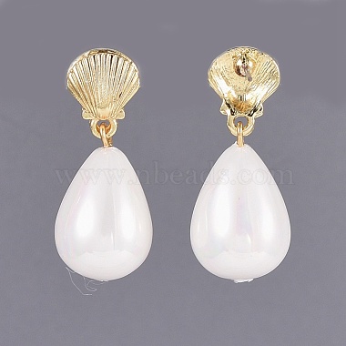 Perla de concha perla cuelga aretes pendientes(EJEW-JE03071-01)-2
