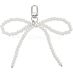 4Pcs Bowknot Plastic Imitation Pearl Pendant Decorations, Alloy Clasps Charm for Bag Ornaments, 12cm(HJEW-BBC0001-08)