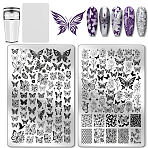 304 Stainless Steel DIY Nail Art Templates, Template Tool, Butterfly, 14.5x9.5cm, 2pcs/set(MRMJ-WH0117-005)