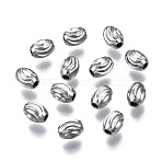 Tarnish Resistant 201 Stainless Steel Corrugated Beads, Oval, Stainless Steel Color, 5x4mm, Hole: 1.5mm(STAS-S117-015A)