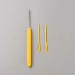 Plastic & Iron Bent Tip Crochet Needle, with Yarn Needle, Gold, 147x9x12mm & 69.5x4.5x2mm, 3pcs/set(TOOL-WH0159-06A)