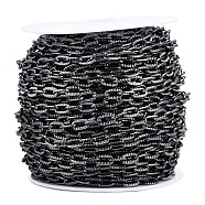 Aluminium Textured Cable Chains, Unwelded, with Spool, Gunmetal, 9x5x1.3mm, about 98.43 Feet(30m)/Roll(CHA-T001-38B)