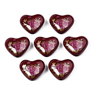 Flower Printed Opaque Acrylic Heart Beads, Coconut Brown, 16x19x8mm, Hole: 2mm(SACR-S305-28-L04)
