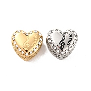 304 Stainless Steel European Beads, Large Hole Beads, with Rhinestone and Enamel, Heart with Musical Note, Mixed Color, 11.5x12.5x8.2mm, Hole: 4.2mm(STAS-I191-17)