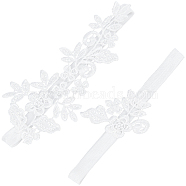 Polyester Lace Elastic Bridal Garters, Flower Pattern, Wedding Garment Accessories, White, 190~209x16~98mm, 2pcs/set(DIY-WH0308-149A)