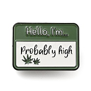 Hello I'm Probably High Rectangle Social Dialogue Box Enamel Pins, Black Zinc Alloy Brooches for Backpack Clothes, Dark Green, 22x30.5x2mm(JEWB-Z010-04D-EB)