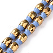 Electroplated Glass Beads Strands, Faceted, Half Golden Plated, Rice, Cornflower Blue, 10x6mm, Hole: 1.2mm, about 39pcs/strand, 15.75''(40cm)(GLAA-P003-D02)