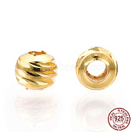 925 Sterling Silver Beads, Grooved Round, Nickel Free, Real 18K Gold Plated, 3x2.5mm, Hole: 1mm(STER-T004-78G-3mm)