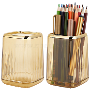 Gold Brim Square Mouth Plastic Pen Holders, Multi-Purpose Desktop Stationary Organizer, Office & School Supplies, Gold, 82x82x112mm, Inner Diameter: 61x61mm(DJEW-WH0039-41C)