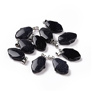 Synthetic Blue Goldstone Pendants, Hamsa Hand Charms, with Platinum Plated Alloy Snap on Bails, 24~24.5x15x7mm, Hole: 5.5x3mm(G-B041-03P-09)