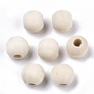 Natural Unfinished Wood Beads, Macrame Beads, Round Wooden Large Hole Beads for Craft Making, Antique White, 10x7.5mm, Hole: 4mm(WOOD-Q038-10mm)