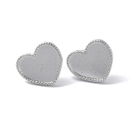 304 Stainless Steel Stud Earring Findings, Heart Tray Earring Settings, with Ear Nuts, Stainless Steel Color, Tray: 9x13mm, 13x15mm, Pin: 0.7mm(STAS-F286-17P)