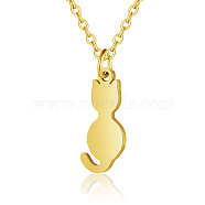 201 Stainless Steel Kitten Pendant Necklaces, with Cable Chains, Cat Silhouette, Golden, 15.7 inch(40cm), 1.5mm, Cat: 17.5x8x1mm(NJEW-T009-JN125-40-2)