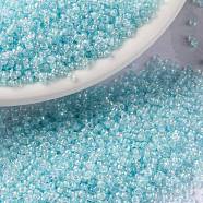 MIYUKI Round Rocailles Beads, Japanese Seed Beads, (RR636) SkyBlue Lined Crystal AB, 15/0, 1.5mm, Hole: 0.7mm, about 27777pcs/50g(SEED-X0056-RR0636)