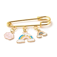 Cloud and Rainbow Charm Enamel Brooch Pin, Alloy Safety Pin for Scarves Sweater, Golden, Colorful, 35x50mm, Pin: 1.5mm(JEWB-BR00062-01)
