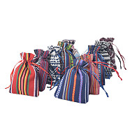 Linenette Drawstring Bags, Rectangle with Stripe Pattern, Mixed Color, 13x9cm(CON-PW0001-088)