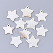 Freshwater Shell Pendants, Star, Seashell Color, 15~16x15~17x1.5~2mm, Hole: 1.2mm(SHEL-S276-60C)