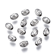 201 Stainless Steel Corrugated Beads, Oval, Stainless Steel Color, 5x4mm, Hole: 1.5mm(STAS-S117-015A)