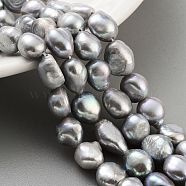 Dyed Natural Cultured Freshwater Pearl Beads Strands, Two Sides Polished, Grade 3A, Light Grey, 9~10mm, Hole: 0.7mm, about 17~18pcs/strand, 6.69~6.89 inch(17~17.5cm)(PEAR-P062-30C)